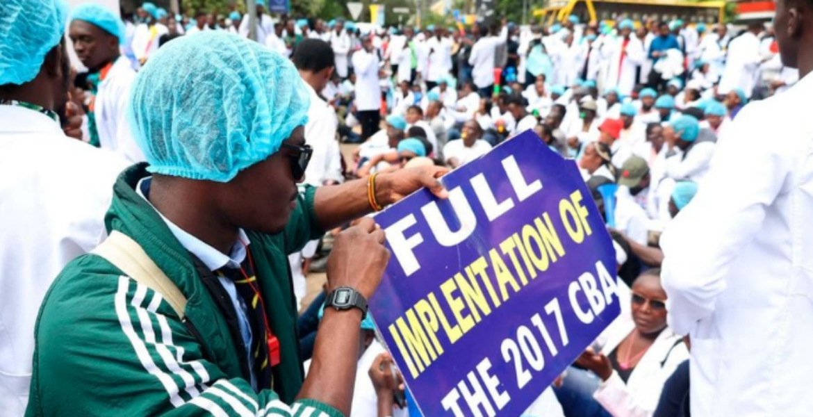 Striking Doctors and Interns outside Parliament Buildings Doctors Now Face Termination Threat Over Strike