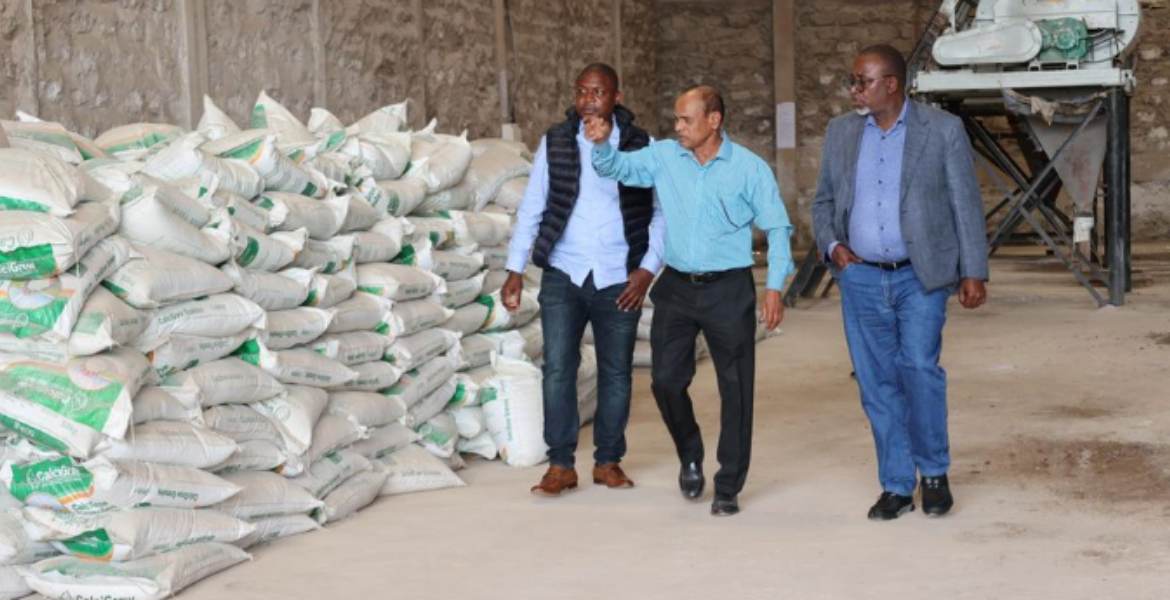 Agriculture CS, Mithika Linturi (right), KEL Chemicals General Manager, Chandrabhan Chimurkar (centre) and KEL Chemicals Advocate, Victor Mosota Government Cracks Down on Substandard Fertilizers from KEL Chemicals