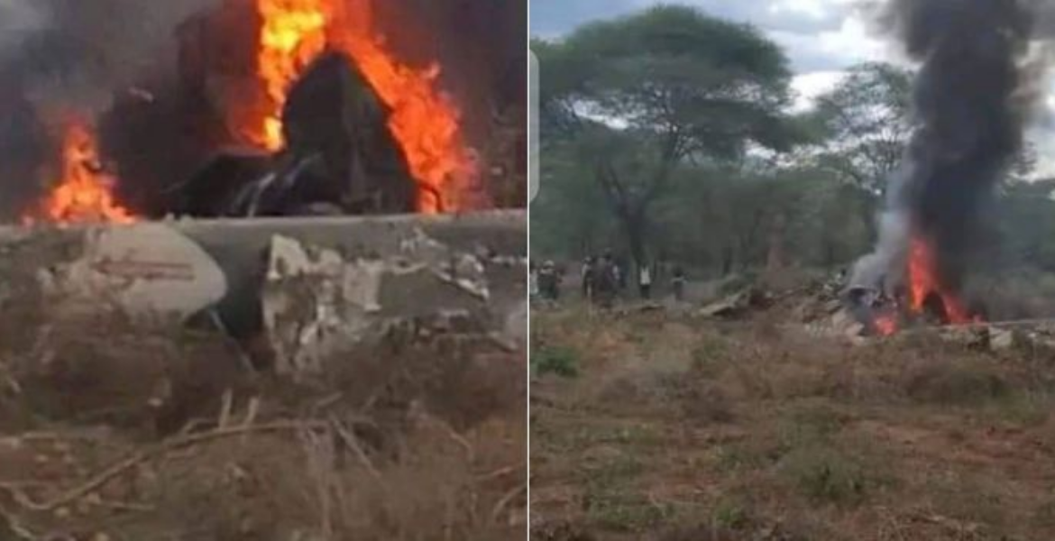 A KDF Chopper After Crashing in West Pokot Senior Military Officials Feared Dead in West Pokot Chopper Crash