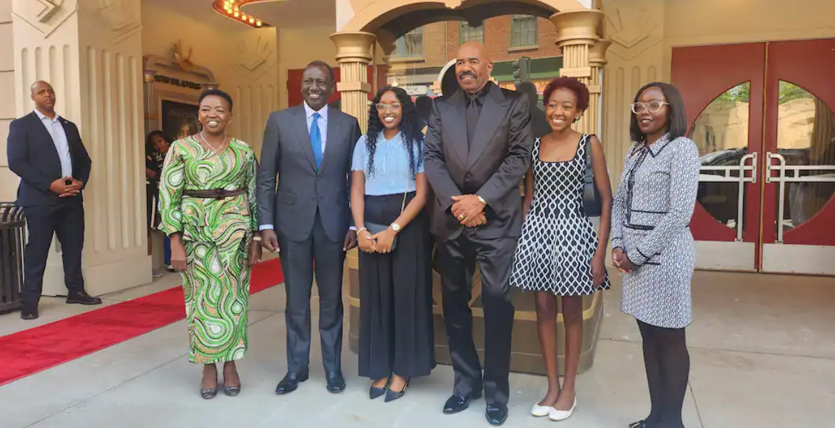 First Lady Rachel Ruto, President William Ruto meets American TV Host Steve Harvey at the Tyler Perry Studio Ruto Pitches for Grammy Awards to be Held in Masai Mara