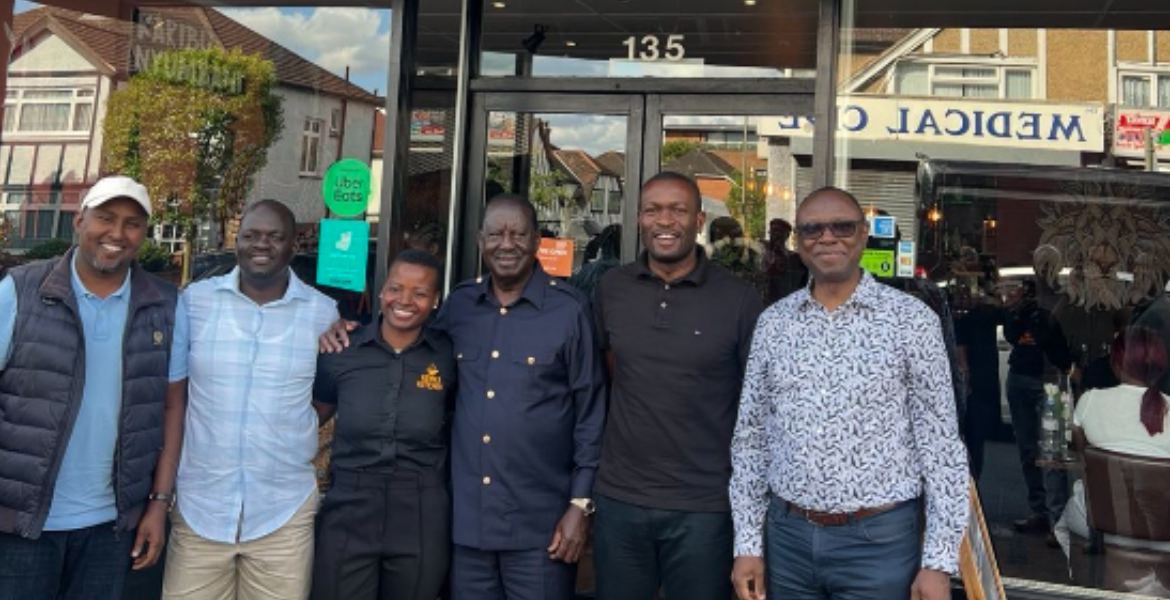 ODM Leader Raila Odinga, Senator Edwin Sifuna and Nyando MP Jared Okello, High Commissioner Edwin Afande at Kenyan Kitchen Eatery in the UK ODM Delegation Savors Ugali at Kenyan Eatery in the UK