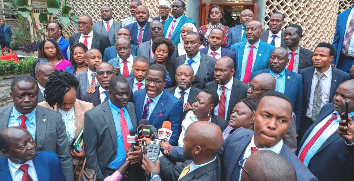 Opposition MPs Address the Media at Parliament Buildings, Nairobi ODM MPs Risk Expulsion Over Finance Bill Support
