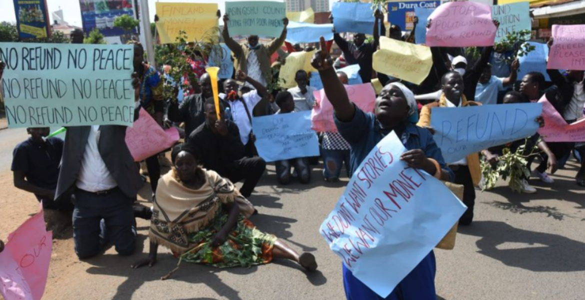 Parents and their children, Affected by the Finland saga in Uasin Gishu County demonstrate in Eldoret town Uasin Gishu Officials Admit Receiving Hefty Perks in Finland Scholarship Probe