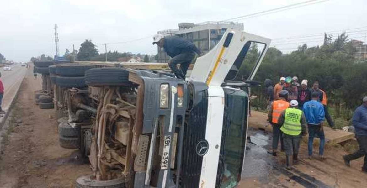 The scene where a truck overturned on Saturday causing spillage of highly toxic sodium cyanide chemical Deadly Sodium Cyanide Spill Prompts US Warning on Kenyan Road Travel