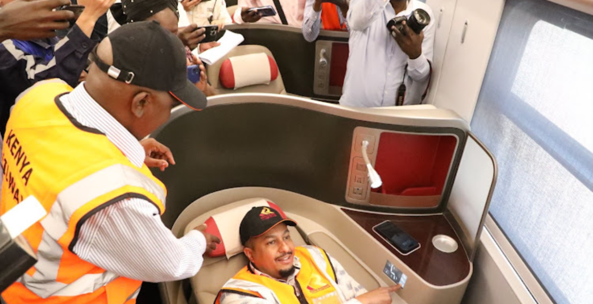 Transport PS Mohammed Daghar testing the comfort of the new SGR premium class coaches Kenya Railways Launches Premium Coaches for Enhanced SGR Travel Experience
