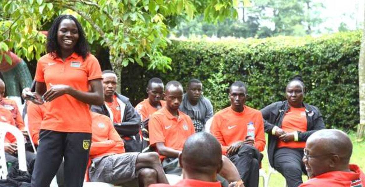 Susan Ejore gives views to Team Kenya’s Olympics Deputy Chief de Mission Barnaba Korir (right), and National Olympics Committee Kenyan Athletes Bank on US Training for Olympic Gold