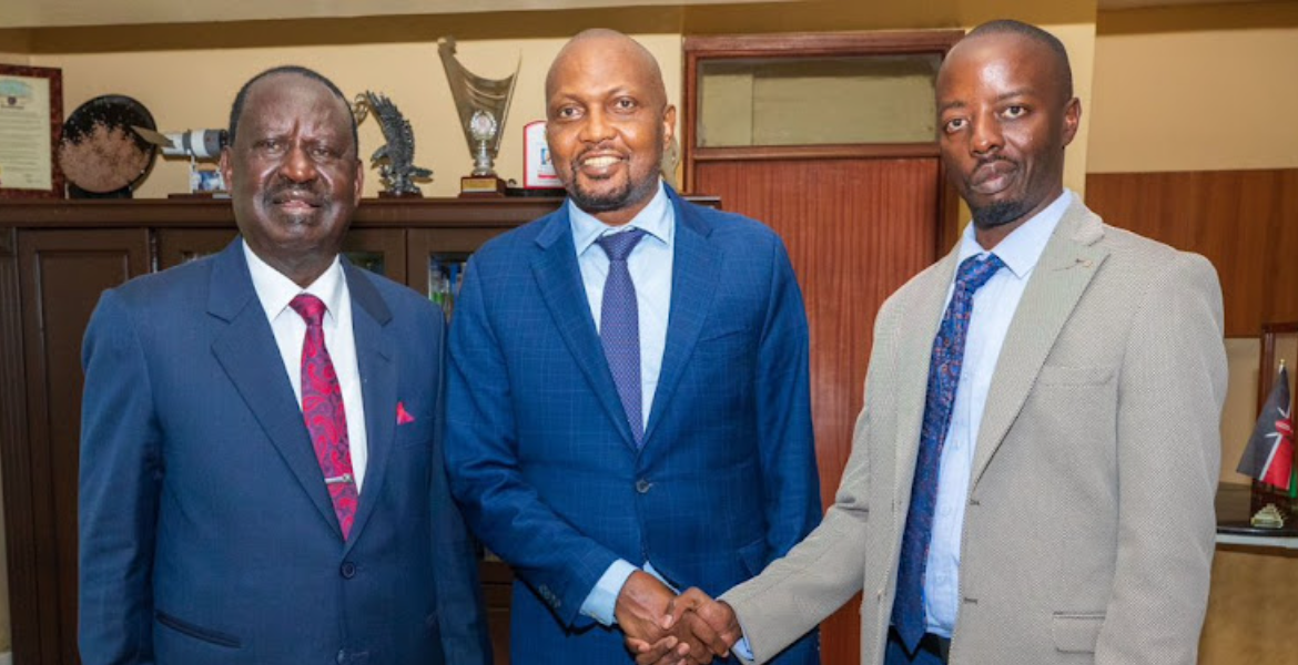 ODM leader Raila Odinga, former Cabinet Secretary Moses Kuria and Raila Odinga Junior at Capitol Hill Moses Kuria, Raila Forge Unexpected Alliance for National Dialogue