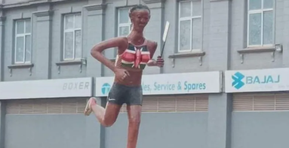One of 1500M World Champion Faith Kipyego's statues that had Been Erected in Eldoret Town Public Outcry Prompts Eldoret to Remove 'Unworthy' Athlete Statues