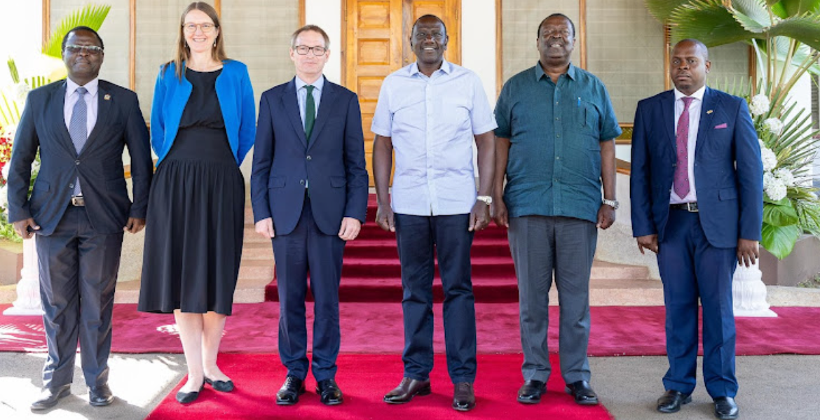 President William Ruto during a meeting with British High Commissioner to Kenya Neil Wigan and Other Officials at State Lodge Kisumu Ruto, British Envoy Wigan Convene for Talks in Kisumu
