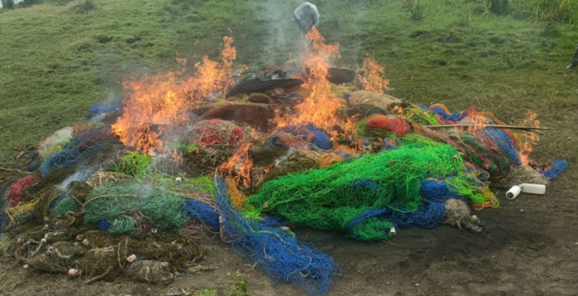Illegal Fishing Nets set on Fire in Homa Bay Police Station Kenyan Authorities Destroy Sh 4 Million Illegal Fishing Nets in Homa Bay Crackdown