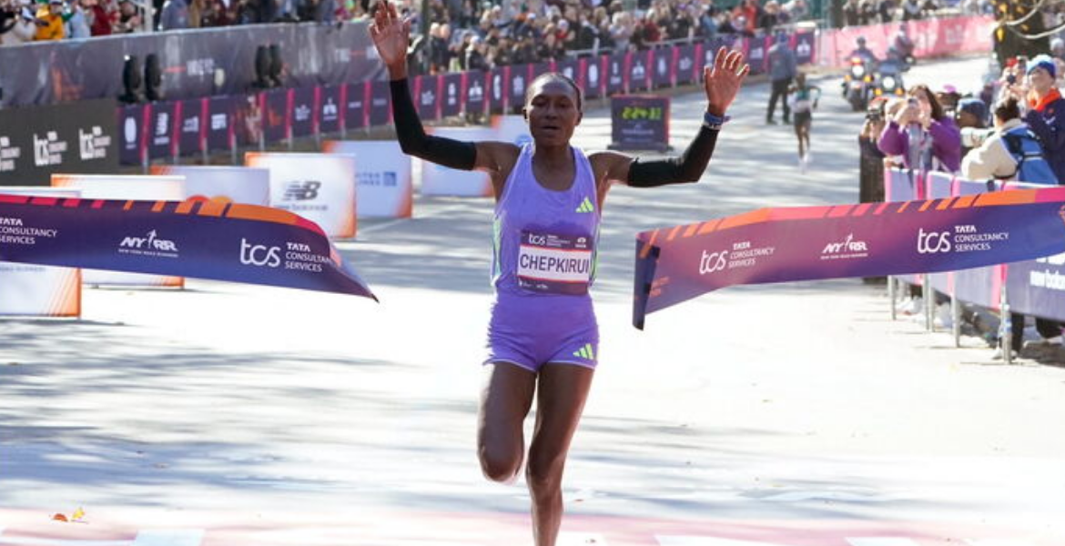 Sheila Chepkirui Celebrates After Winning the New York City Kenyan Trio Dominates NYC Marathon as Chepkirui Claims Victory