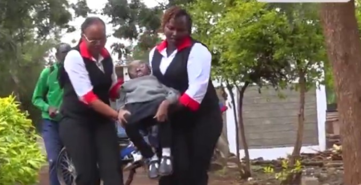 Terry Being Helped get to the Class Juja Student with Heart Condition Sits KCSE Exams on Oxygen Support