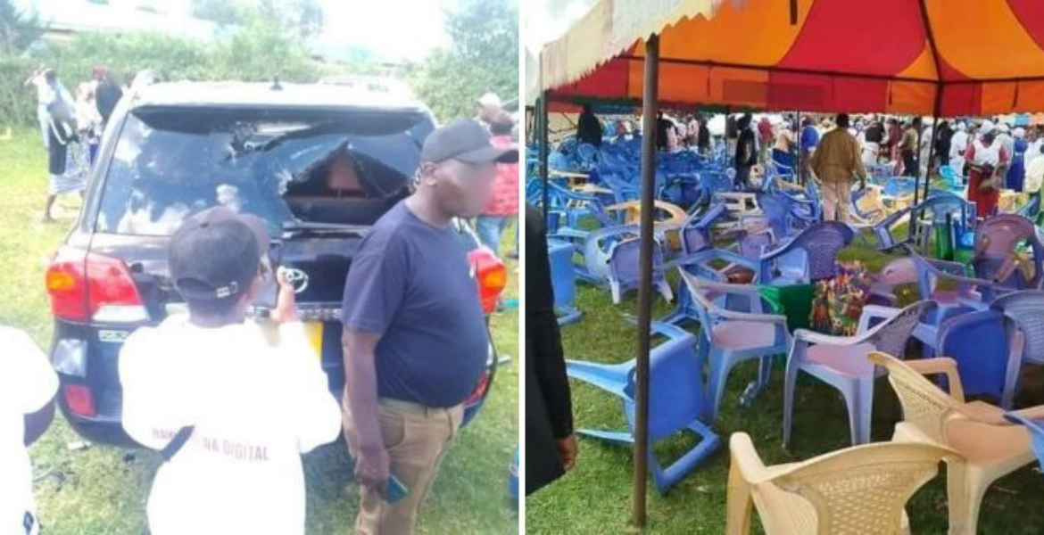 Footage of Former DP Gachagua's Toyota Land Cruiser Destroyed by Goons and Scattered Chairs Gachagua Targeted by Angry Locals as Kiambu Burial Turns Violent