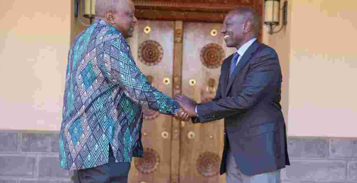 President William Ruto and Former President Uhuru Kenyatta Uhuru Allies Dominate Ruto's New Cabinet Appointments