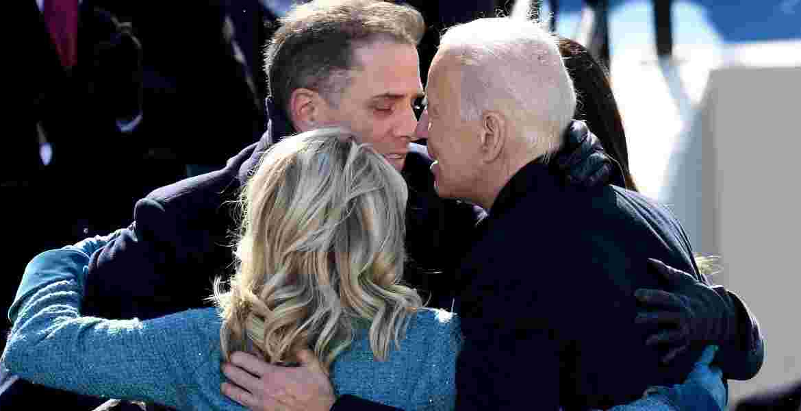 Joe Biden hugs Hunter and Jill Biden Hunter Biden Receives Presidential Pardon for Federal Tax and Gun Charges