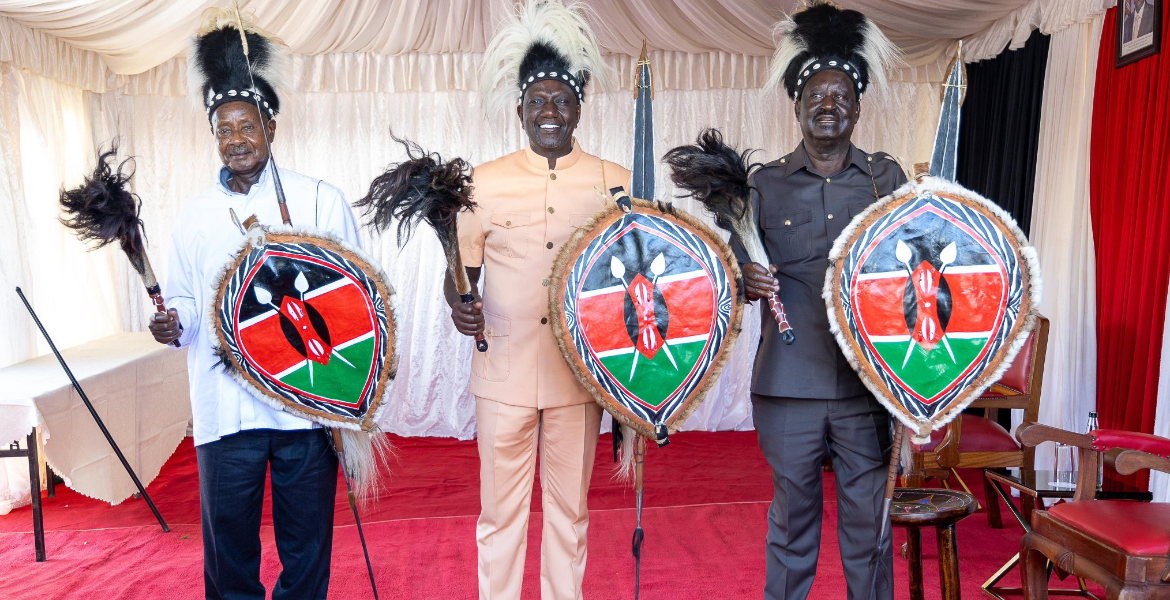 Presidents William Ruto, Yoweri Museveni and Former Prime Minister Raila Odinga Ruto, Museveni Honored as Luo elders in Siaya Cultural Event