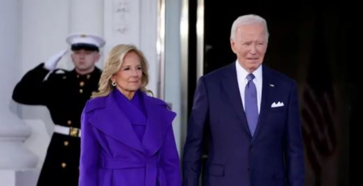 First Lady Jill Biden with President Joe Biden at White House At Capitol Hill, Jill Biden's Blue Attire Echoes Her 2021 Inaugural Style