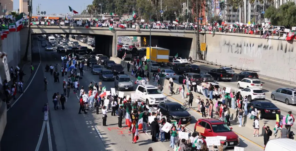 Anti-ICE Protesters Anti-Deportation Protest Brings Los Angeles Downtown Traffic to Standstill