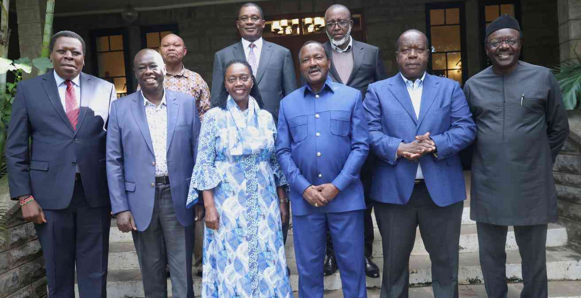 Former DP Rigathi Gachagua, Wiper Party Leader Kalonzo Musyoka, Fred Matiang'i, Martha Karua, Eugene Wamalwa, Mukhisa Kituyi, Justin Muturi, and Mithika Linturi Kenyan Opposition Faces Early Discord
