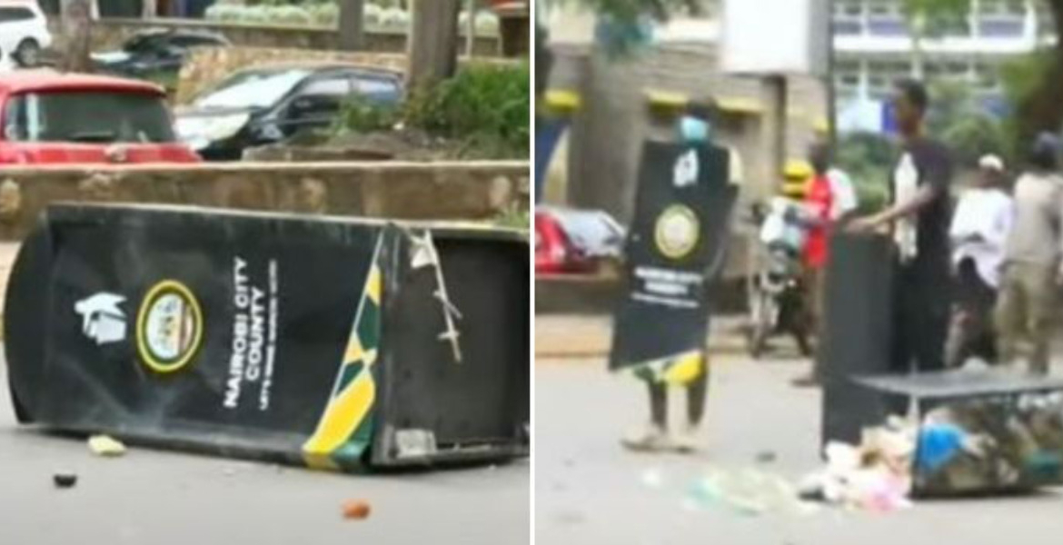 Destroyed Nairobi County Bins Nairobi’s Newly Installed CBD Dustbins Vandalised During Protests