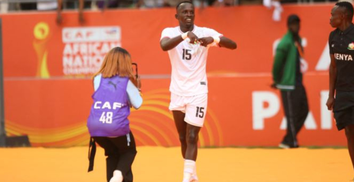 Ryan Ogam Celebrates Scoring Against Zambia Harambee Stars Break 38-Year Jinx to Reach CHAN Quarter-Finals