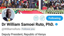 Deputy President William Ruto Quickly Updates Twitter Bio after Acquiring PhD